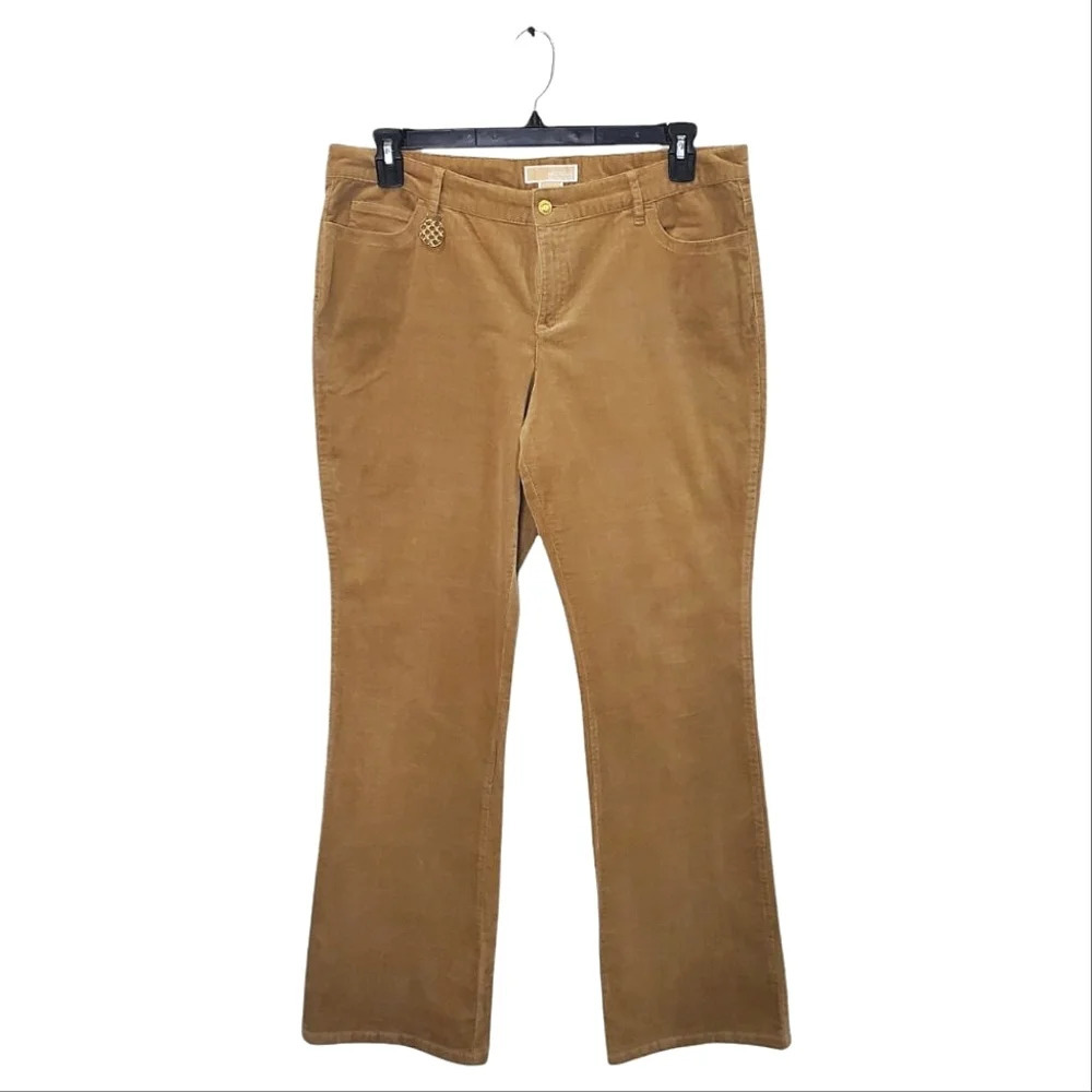 Michael Kors Tan Stretch Corduroy Pants Gold Ascents Sz 14